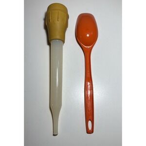 Foley Vintage Turkey Baster Yellow Handle With Orange Plastic Spoon Utensil